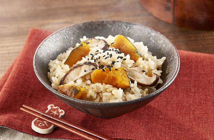 かぼちゃと椎茸の炊き込みご飯